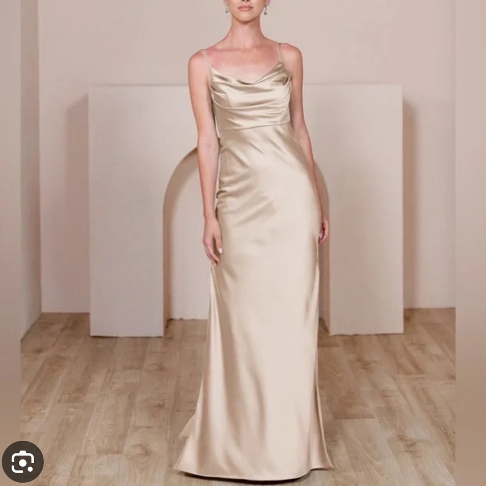 Revelry skye satin dress in gold champagne